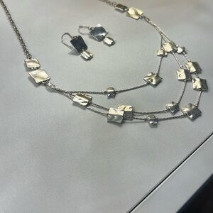 Silver Geometric Necklace and Earring Set